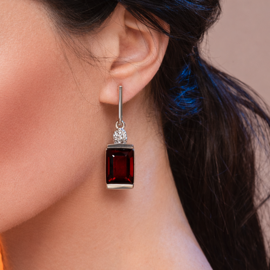 Garnet & Moissanite set in Fine Silver