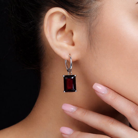 Garnet and Sterling Silver Earrings
