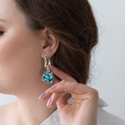 Parti Sapphires Blue-Green Heart Shaped Earrings