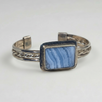 Blue Lace and Sterling Silver Cuff Bracelet