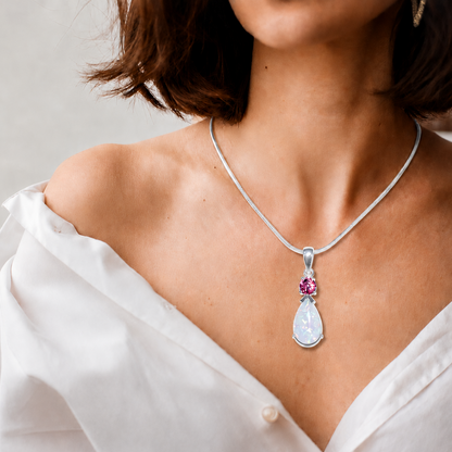 Australian White Opal & Pink Tourmaline Pendant