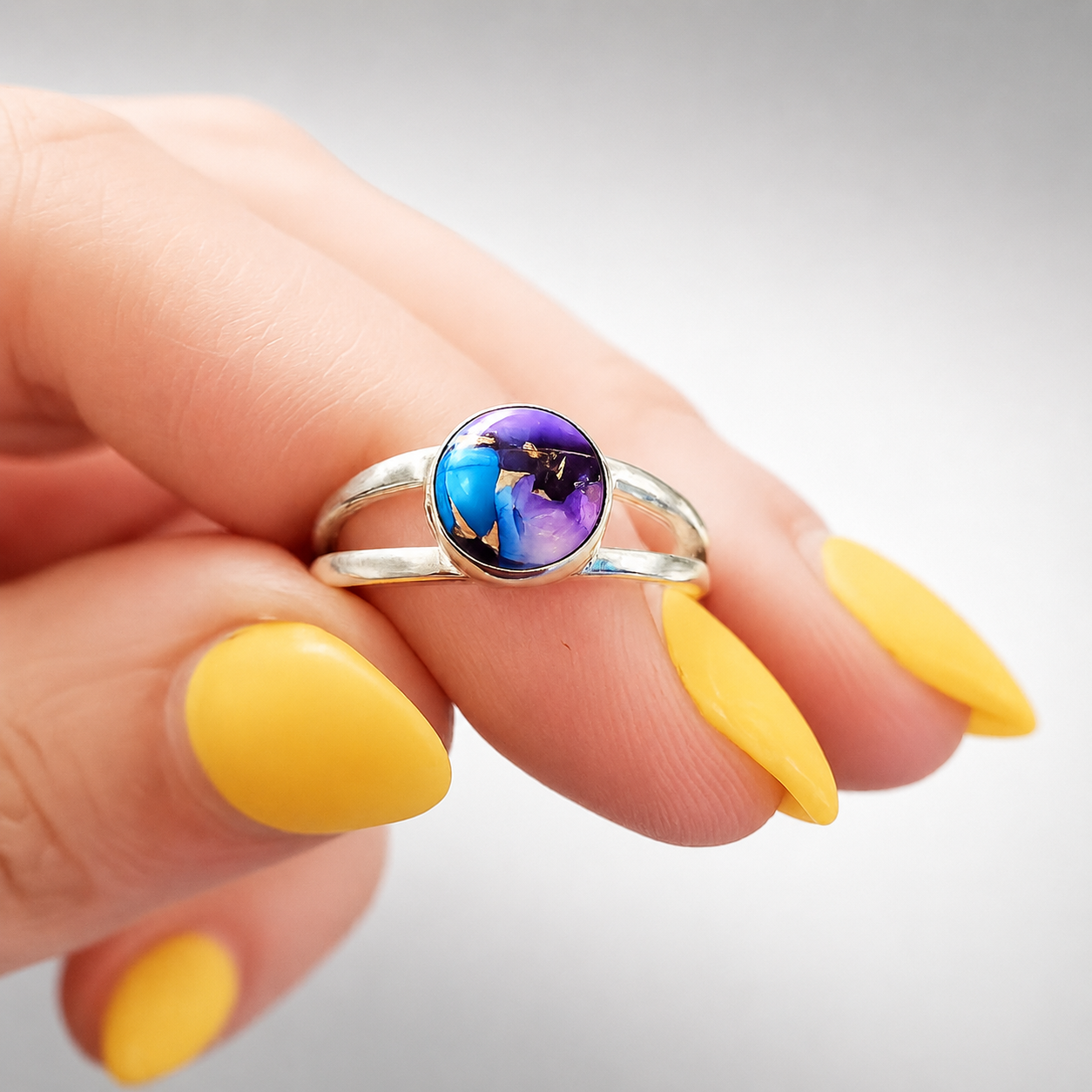 Purple Dahlia Turquoise Fine Silver Ring