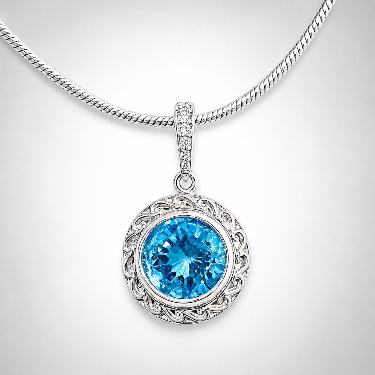 Swiss Blue Topaz Pendant with Halo Setting