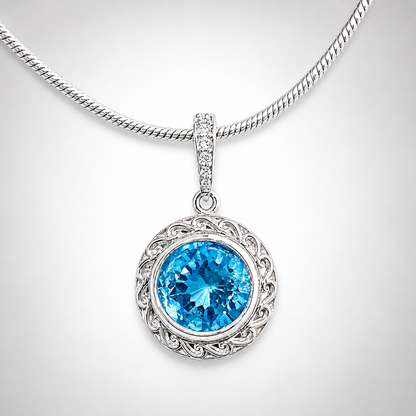 Swiss Blue Topaz Pendant with Halo Setting