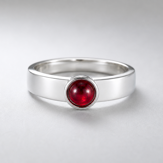 Garnet and .999 Fine Silver Ring