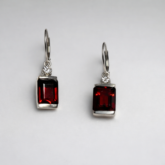 Garnet & Moissanite set in Fine Silver