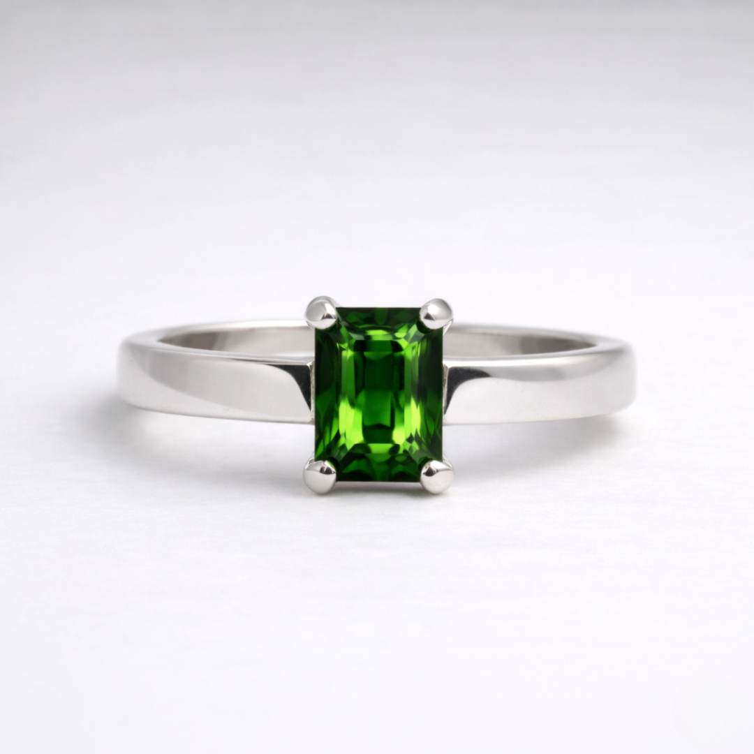 Green Tourmaline & White Gold Ring