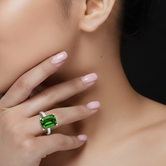Green Tourmaline & White Gold Ring