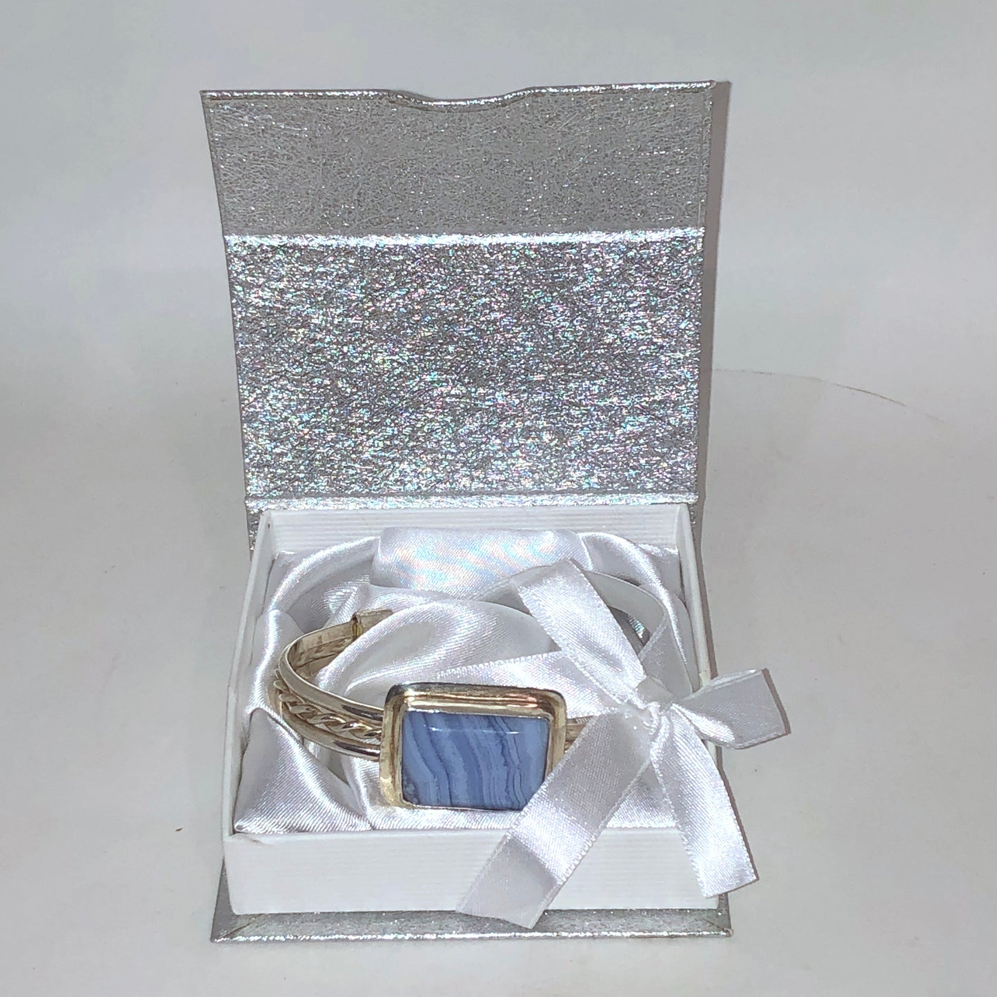 Blue Lace and Sterling Silver Cuff Bracelet