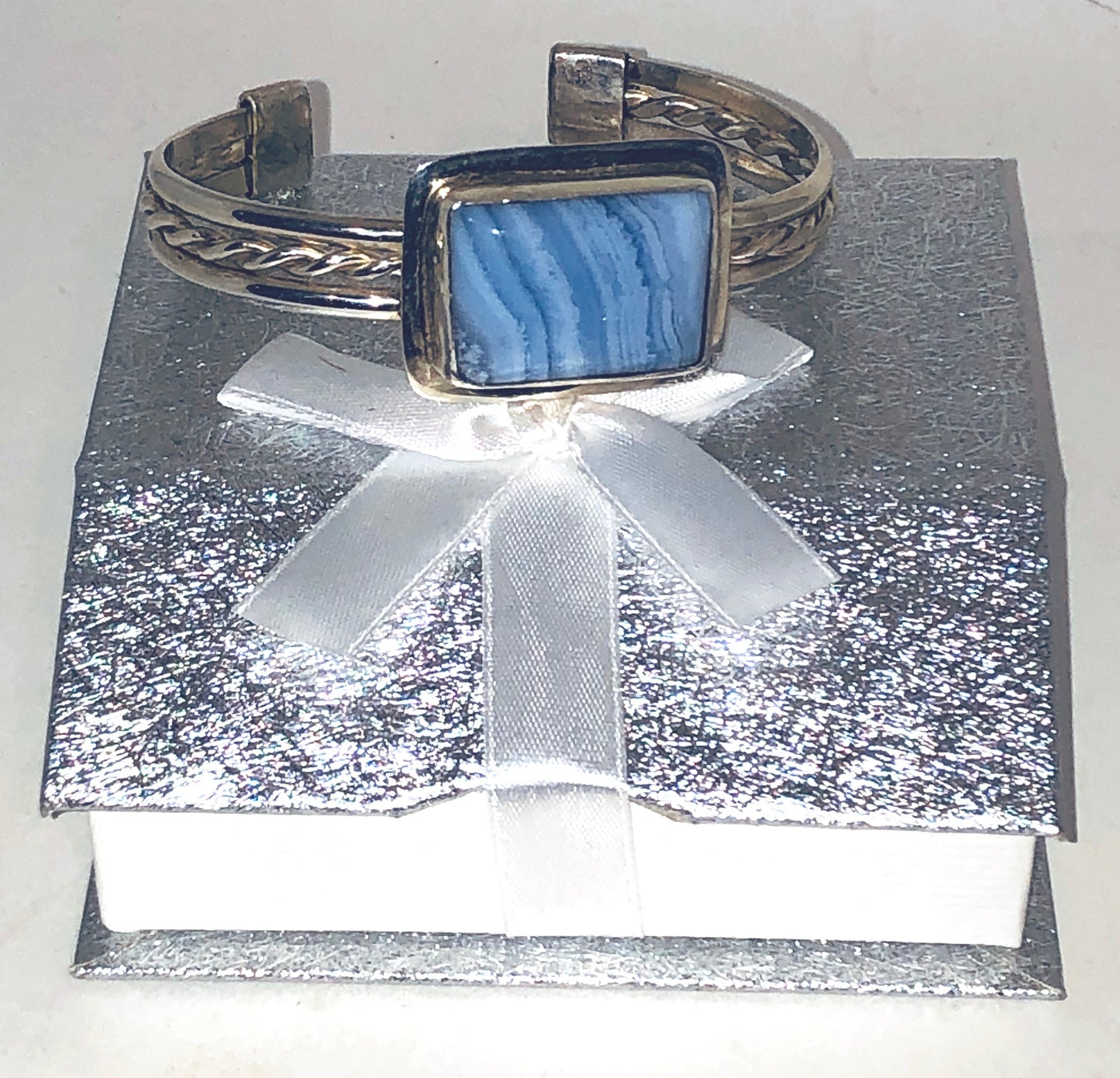 Blue Lace and Sterling Silver Cuff Bracelet