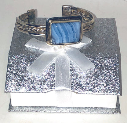 Blue Lace and Sterling Silver Cuff Bracelet