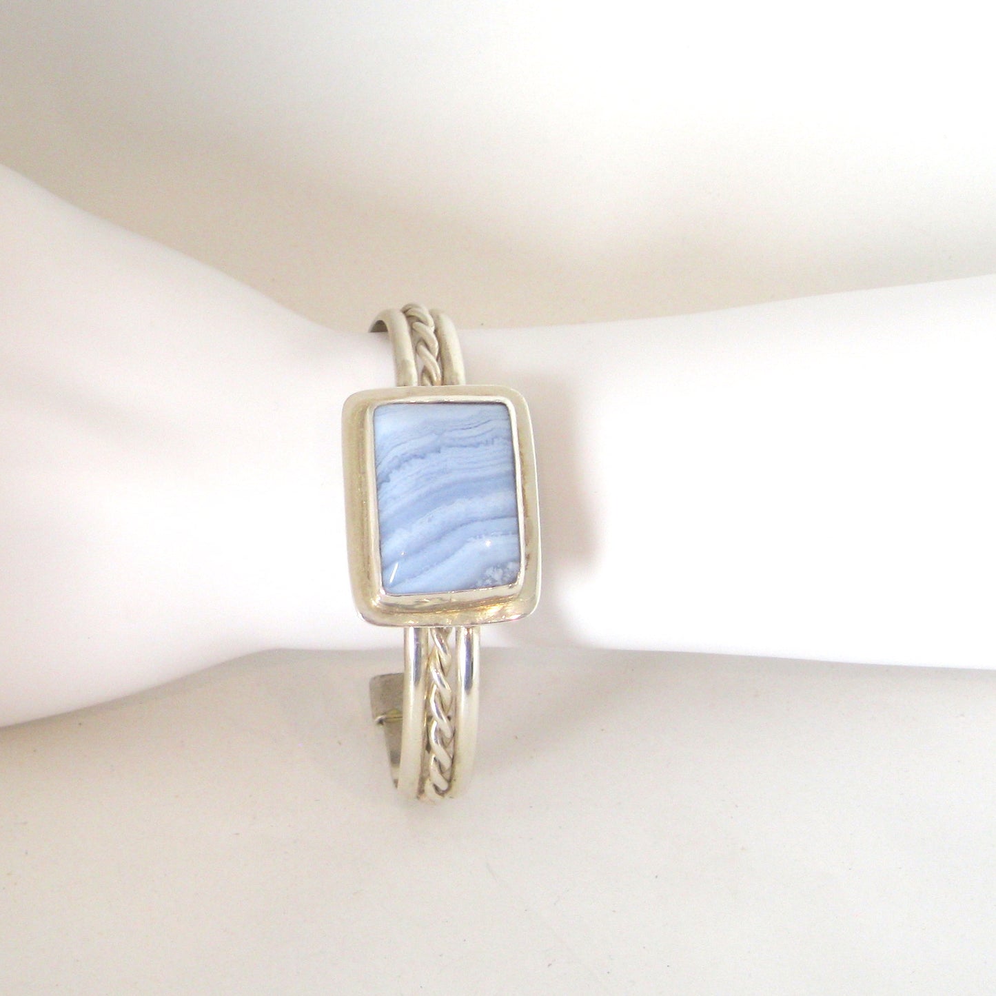 Blue Lace and Sterling Silver Cuff Bracelet