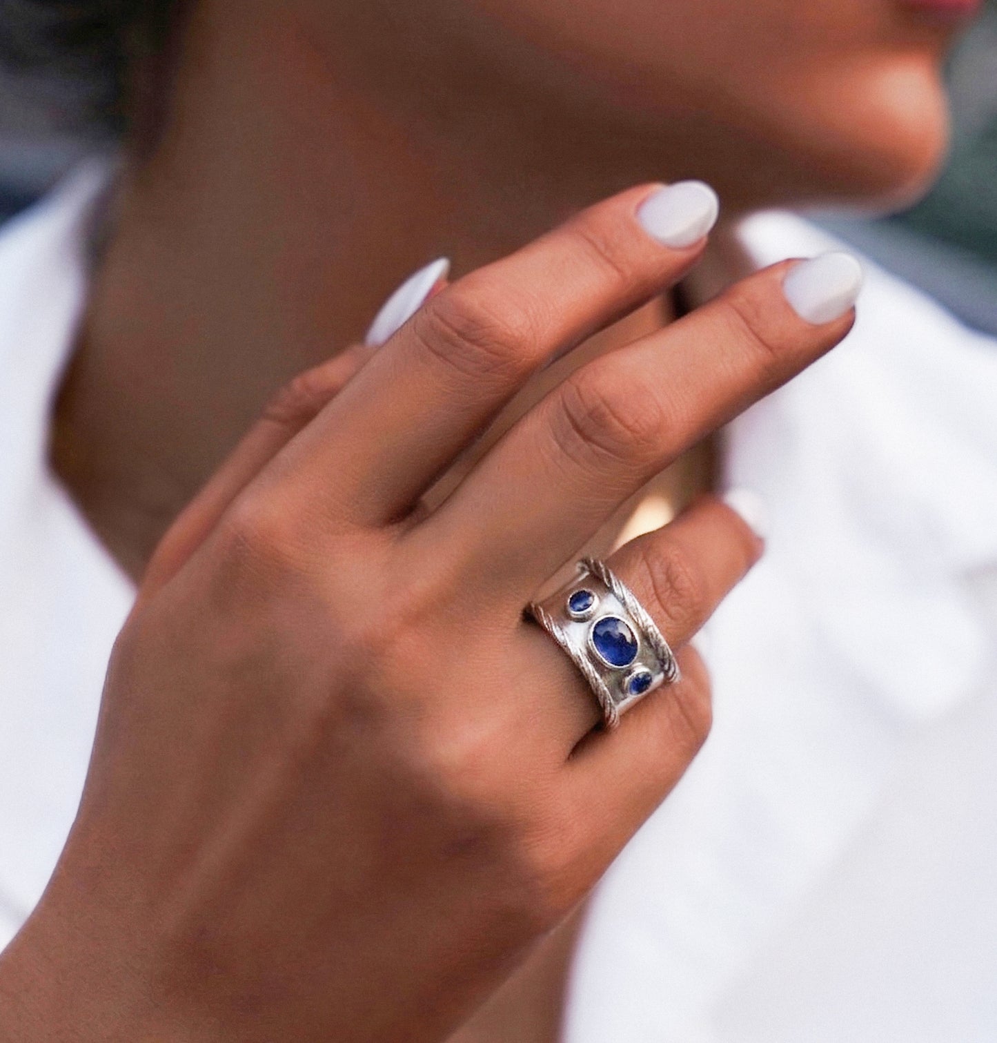 Kyanite and Sapphire Ring