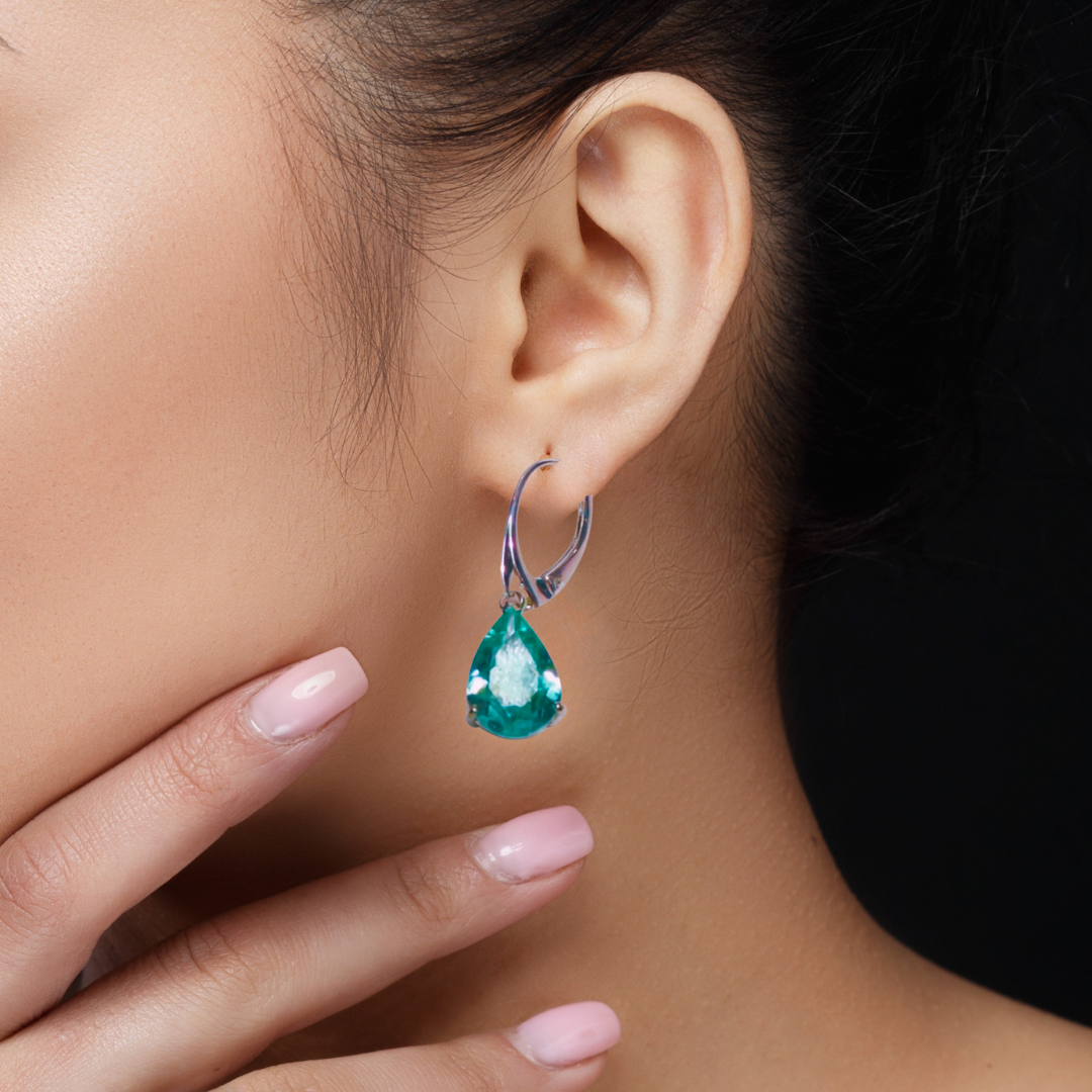 Parti Sapphire Green-Blue Pear Shaped Earring
